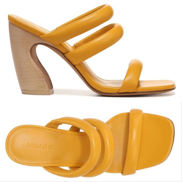 VINCE Dara Tubular Three-band Slide Sandals 8.5 Papaya Yellow Leather NEW $330 - Picture 1 of 15